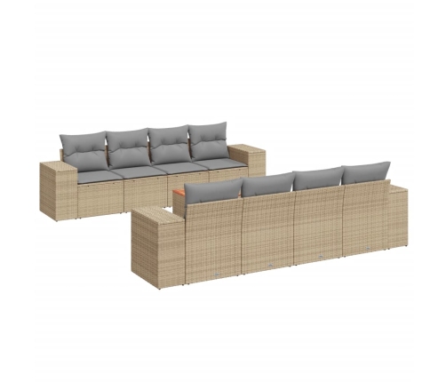 Set de sofás de jardín 9 pzas con cojines ratán sintético beige