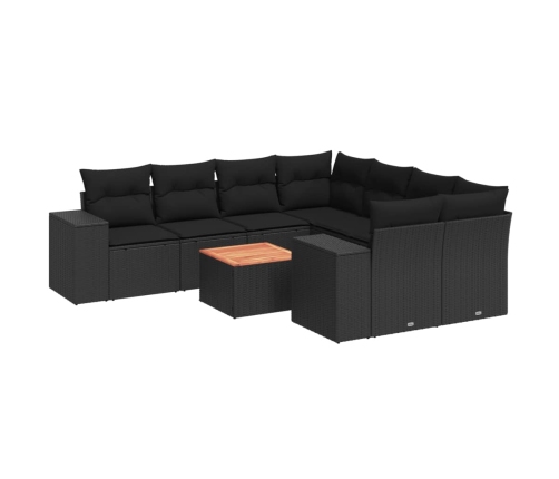Set de sofás de jardín 8 piezas y cojines ratán sintético negro