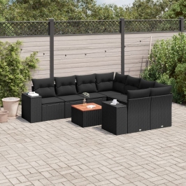 Set de sofás de jardín 8 piezas y cojines ratán sintético negro