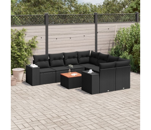 Set de sofás de jardín 8 piezas y cojines ratán sintético negro