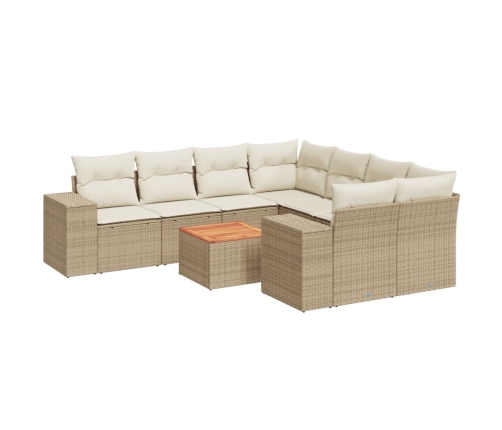 Set de sofás de jardín 9 pzas con cojines ratán sintético beige