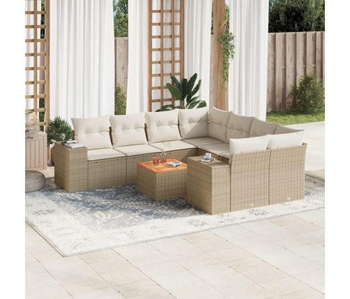 Set de sofás de jardín 9 pzas con cojines ratán sintético beige