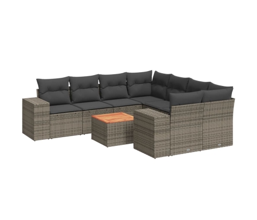 Set de muebles de jardín 9 pzas y cojines ratán sintético gris