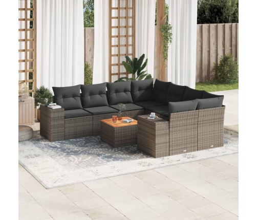 Set de muebles de jardín 9 pzas y cojines ratán sintético gris