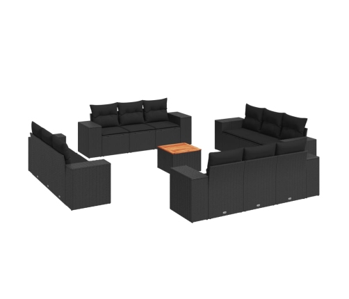 Set de sofás de jardín y cojines 13 pzas ratán sintético negro