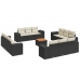 Set de sofás de jardín y cojines 13 pzas ratán sintético negro