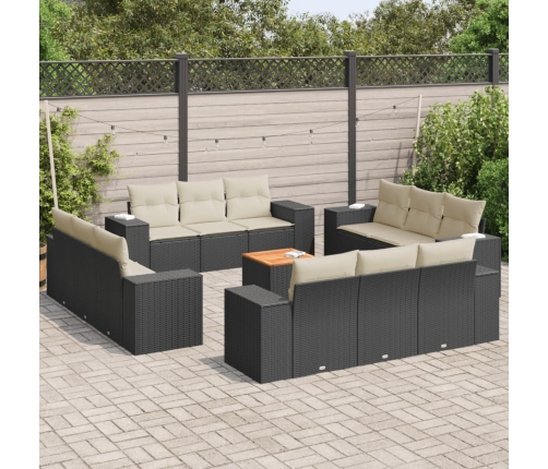 Set de sofás de jardín y cojines 13 pzas ratán sintético negro