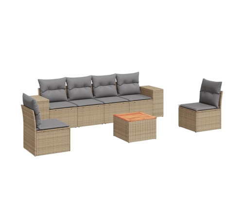 Set sofás de jardín 7 piezas y cojines ratán sintético beige