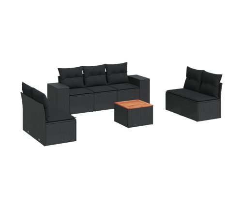 Set de sofás de jardín 8 piezas y cojines ratán sintético negro