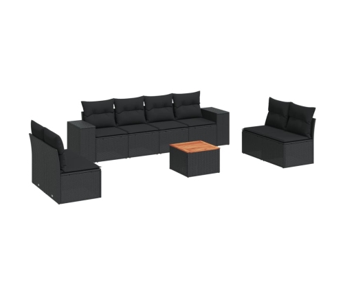 Set de sofás de jardín 8 piezas y cojines ratán sintético negro