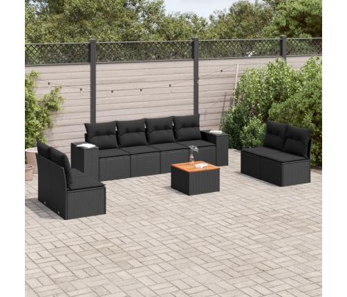 Set de sofás de jardín 8 piezas y cojines ratán sintético negro