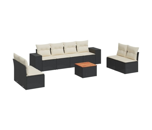 Set de sofás de jardín 8 piezas y cojines ratán sintético negro