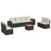 Set de sofás de jardín 8 piezas y cojines ratán sintético negro