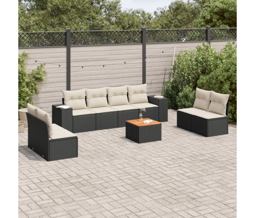 Set de sofás de jardín 8 piezas y cojines ratán sintético negro