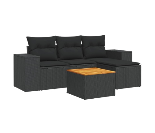 Set de muebles de jardín 5 pzas y cojines ratán sintético negro