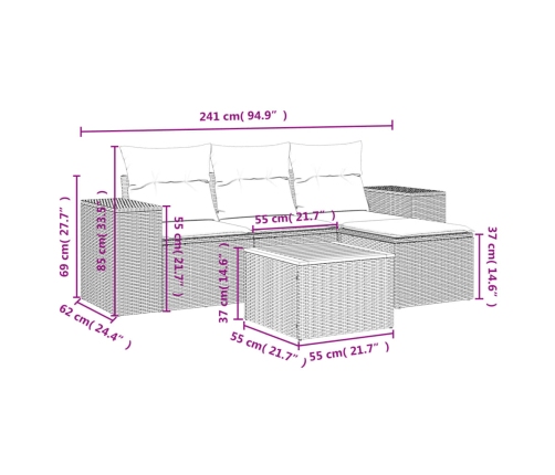 Set de muebles de jardín 5 pzas y cojines ratán sintético negro