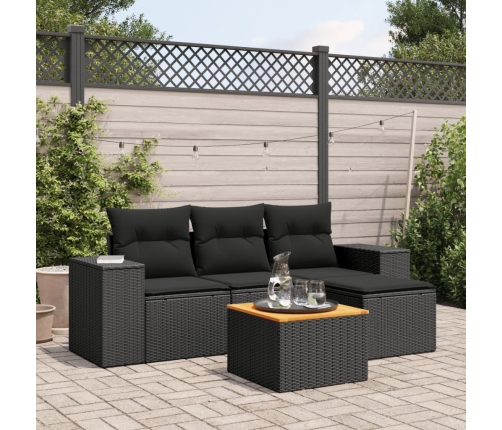 Set de muebles de jardín 5 pzas y cojines ratán sintético negro