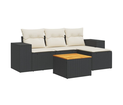 Set de muebles de jardín 5 pzas y cojines ratán sintético negro