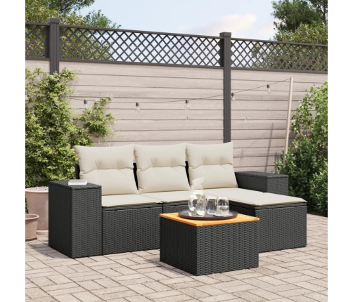 Set de muebles de jardín 5 pzas y cojines ratán sintético negro