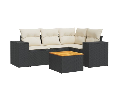 Set de muebles de jardín 5 pzas y cojines ratán sintético negro