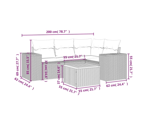 Set de muebles de jardín 5 pzas y cojines ratán sintético negro