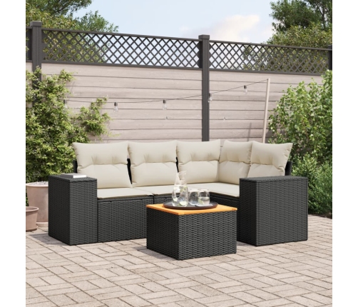 Set de muebles de jardín 5 pzas y cojines ratán sintético negro