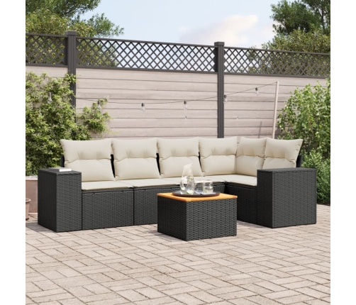 Set de sofás de jardín 6 piezas y cojines ratán sintético negro