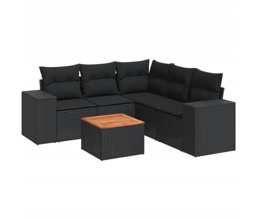 Set de sofás de jardín 6 piezas y cojines ratán sintético negro