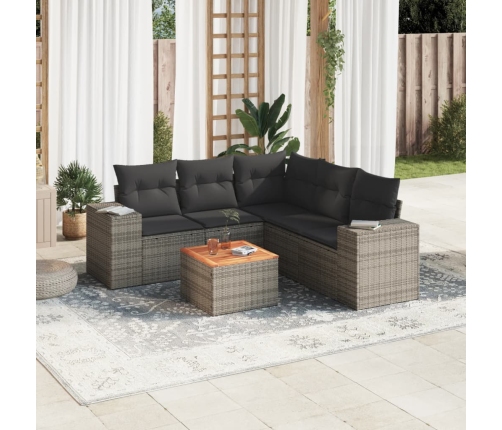 Set de muebles de jardín 6 pzas y cojines ratán sintético gris