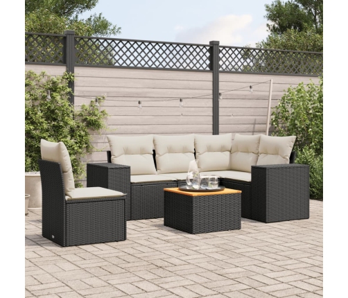 Set de sofás de jardín 6 piezas y cojines ratán sintético negro