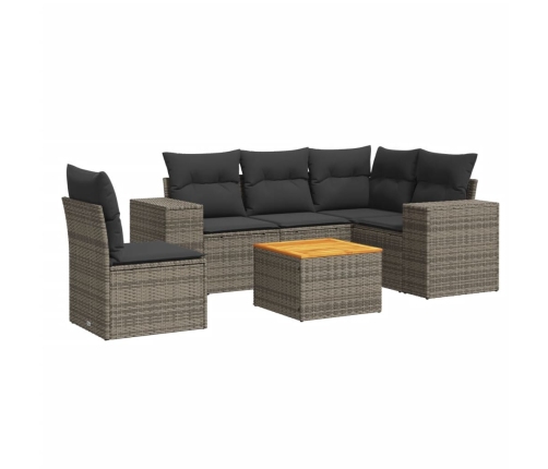 Set de muebles de jardín 6 pzas y cojines ratán sintético gris