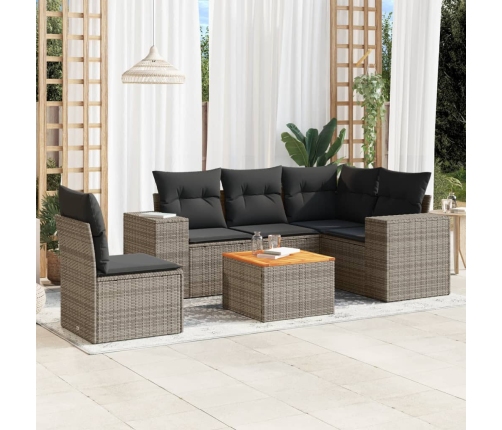 Set de muebles de jardín 6 pzas y cojines ratán sintético gris