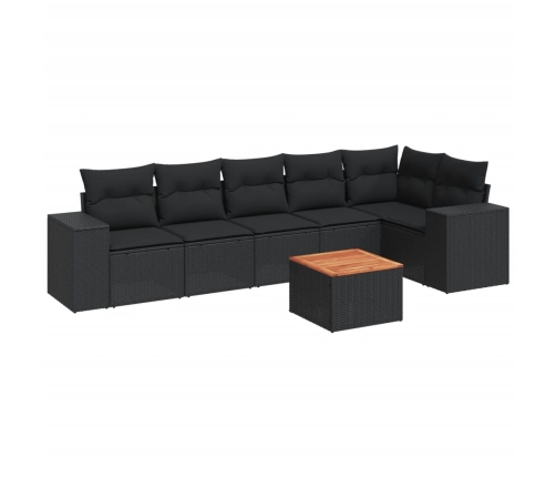 Set de comedor de jardín 7 pzas y cojines ratán sintético negro