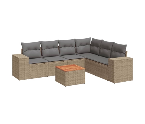 Set sofás de jardín 7 piezas y cojines ratán sintético beige