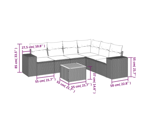 Set sofás de jardín 7 piezas y cojines ratán sintético beige