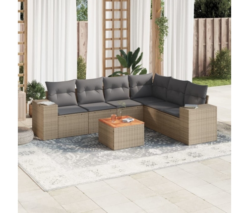 Set sofás de jardín 7 piezas y cojines ratán sintético beige