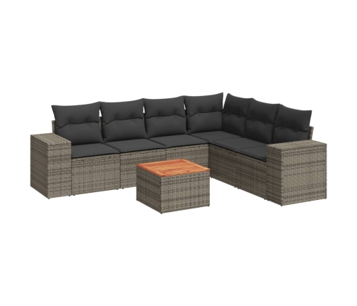 Set de sofás de jardín 7 piezas con cojines ratán PE gris