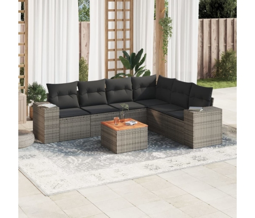 Set de sofás de jardín 7 piezas con cojines ratán PE gris