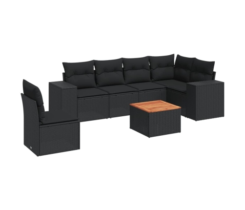 Set de comedor de jardín 7 pzas y cojines ratán sintético negro