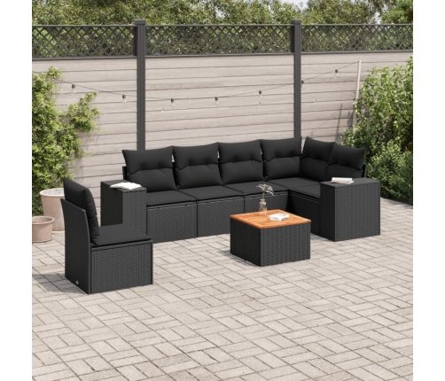 Set de comedor de jardín 7 pzas y cojines ratán sintético negro