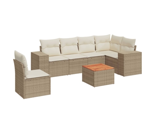 Set sofás de jardín 7 piezas y cojines ratán sintético beige