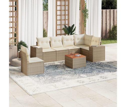 Set sofás de jardín 7 piezas y cojines ratán sintético beige