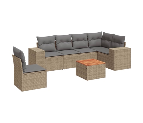 Set sofás de jardín 7 piezas y cojines ratán sintético beige