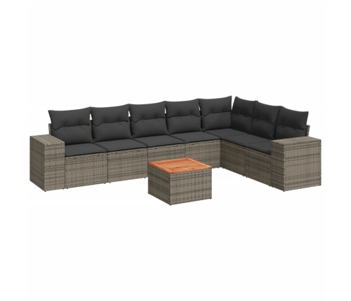 Set de sofás de jardín 8 pzas y cojines ratán sintético gris