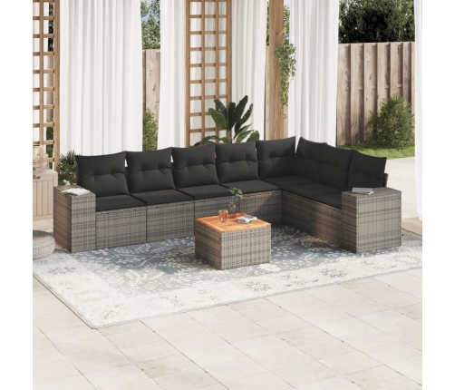 Set de sofás de jardín 8 pzas y cojines ratán sintético gris