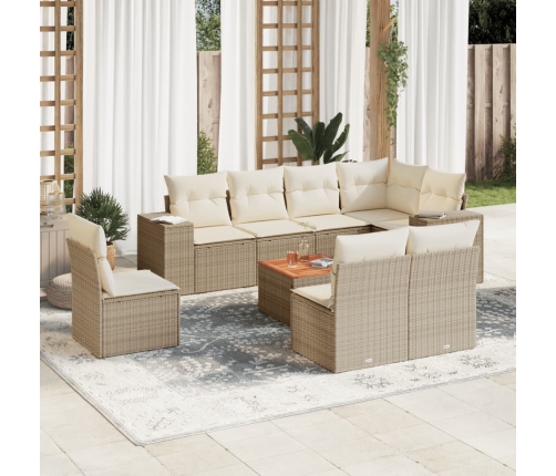 Set de sofás de jardín 9 pzas con cojines ratán sintético beige