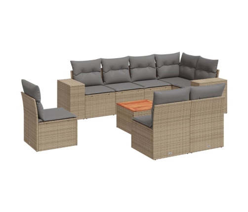 Set de sofás de jardín 9 pzas con cojines ratán sintético beige