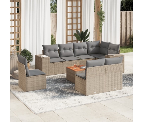 Set de sofás de jardín 9 pzas con cojines ratán sintético beige