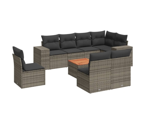 Set de muebles de jardín 9 pzas y cojines ratán sintético gris