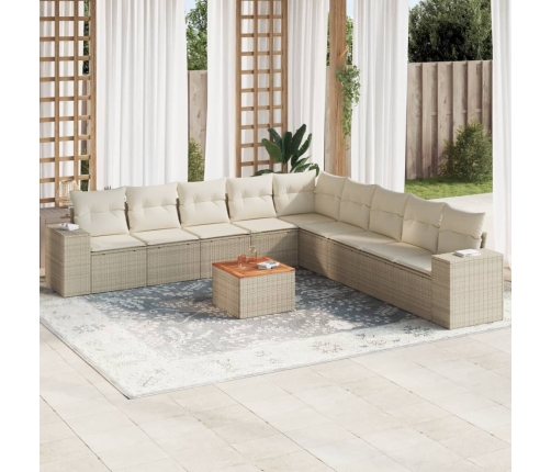 Juego de sofás jardín con cojines beige 10 pzas ratán sintético